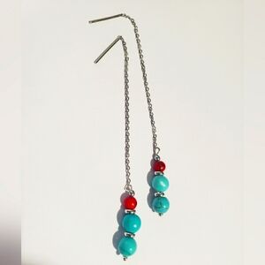 NWT Sterling Silver plated TURQUOISE DROP DANGLE EARRINGS SNOWFLAKE 1" GIFT…